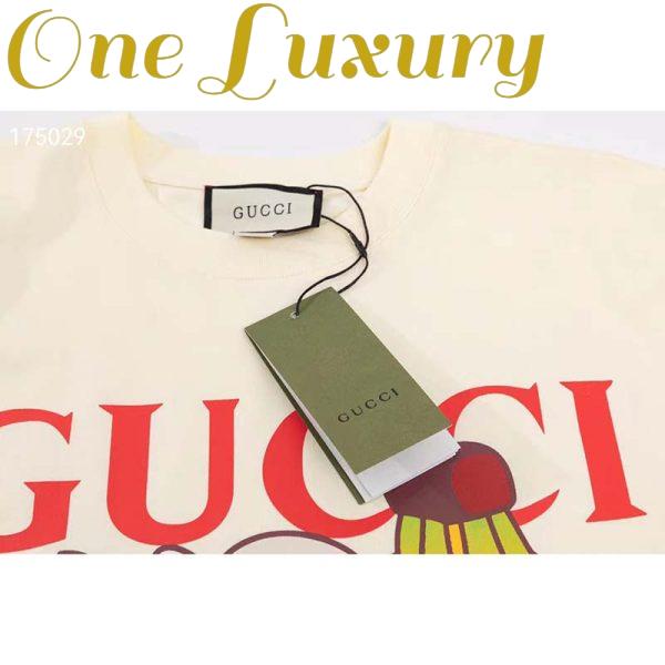 Replica Gucci GG Men Bananya Cat Cotton T-Shirt White Cotton Jersey Crewneck Oversize Fit 6