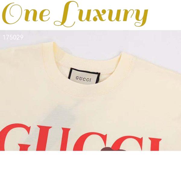 Replica Gucci GG Men Bananya Cat Cotton T-Shirt White Cotton Jersey Crewneck Oversize Fit 7