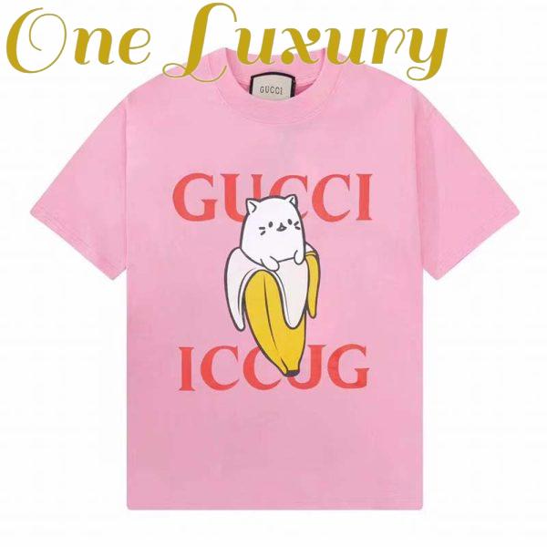 Replica Gucci GG Men Bananya Cotton T-Shirt Pink Jersey Crewneck Oversize Fit 3