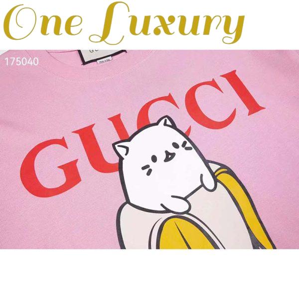 Replica Gucci GG Men Bananya Cotton T-Shirt Pink Jersey Crewneck Oversize Fit 6