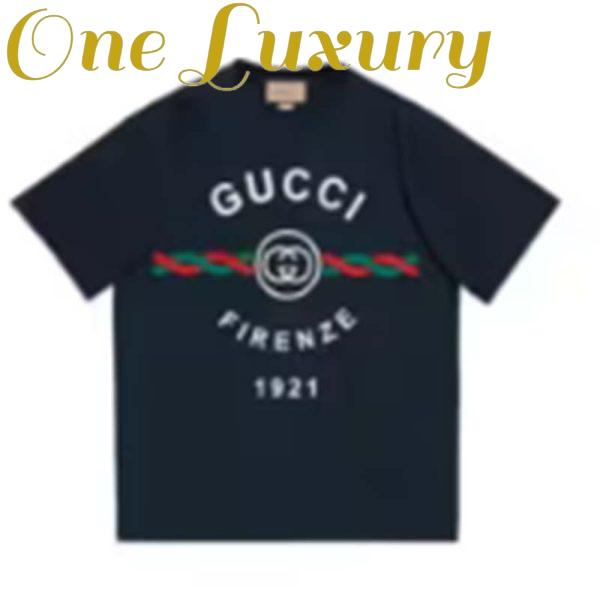 Replica Gucci GG Men Cotton Jersey ‘Gucci Firenze 1921’ T-Shirt Crewneck Oversize Fit