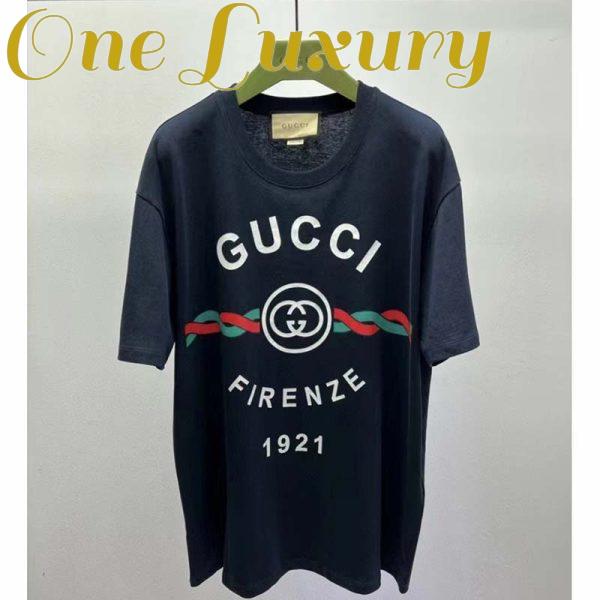 Replica Gucci GG Men Cotton Jersey ‘Gucci Firenze 1921’ T-Shirt Crewneck Oversize Fit 3