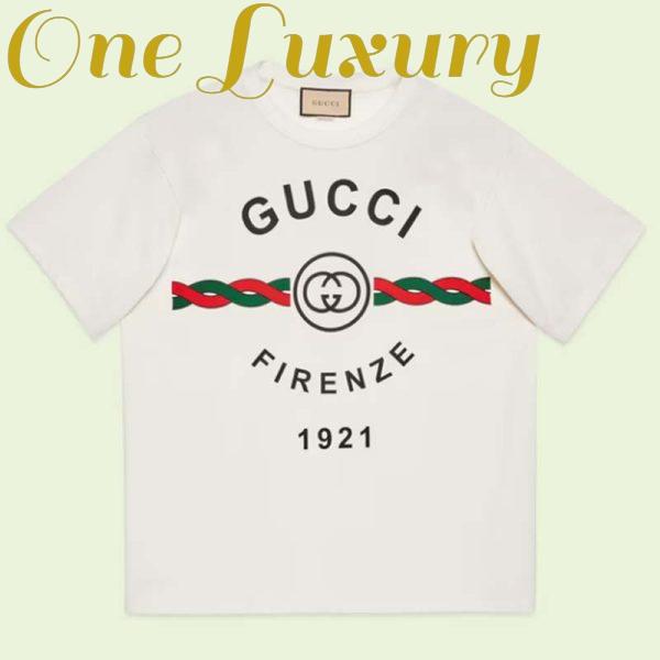 Replica Gucci GG Men Cotton Jersey ‘Gucci Firenze 1921’ White T-Shirt Crewneck Oversize Fit