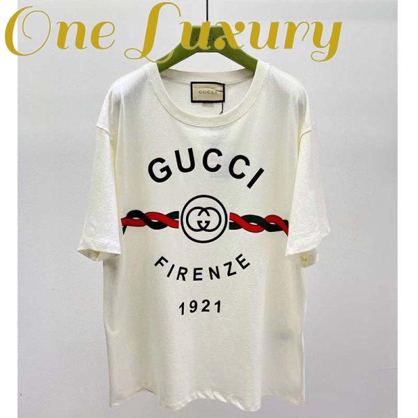 Replica Gucci GG Men Cotton Jersey ‘Gucci Firenze 1921’ White T-Shirt Crewneck Oversize Fit 3