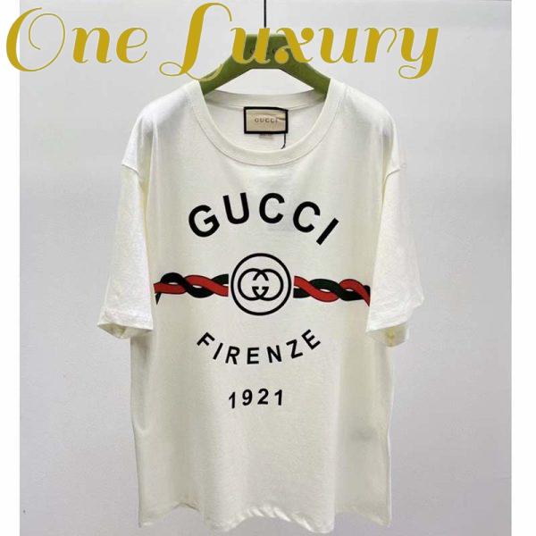 Replica Gucci GG Men Cotton Jersey ‘Gucci Firenze 1921’ White T-Shirt Crewneck Oversize Fit 6
