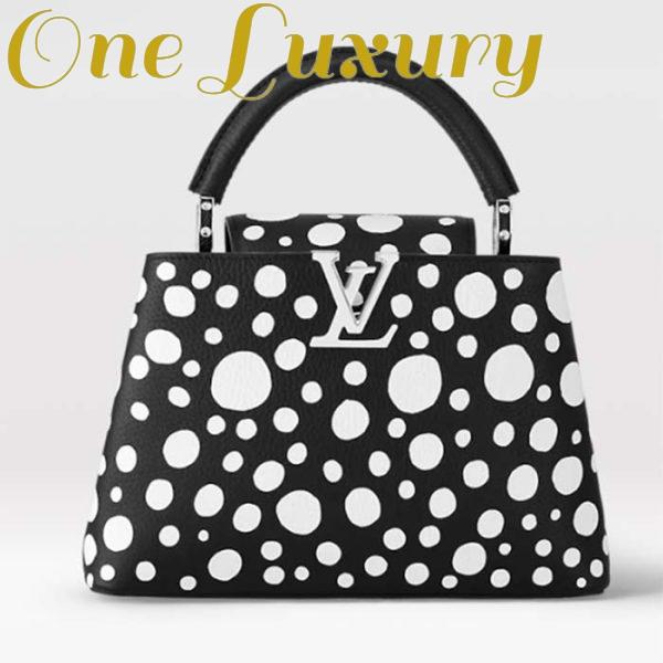 Replica Louis Vuitton Women LV x YK Capucines BB Black White Taurillon Bull Calf Leather Infinity Dots Print
