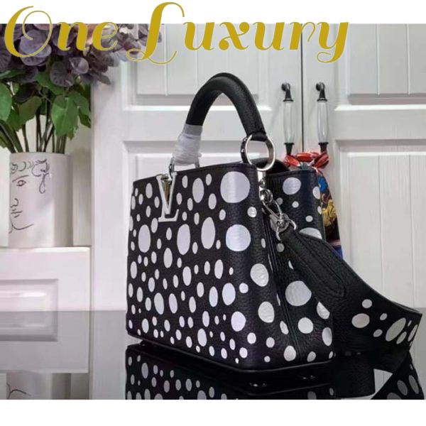 Replica Louis Vuitton Women LV x YK Capucines BB Black White Taurillon Bull Calf Leather Infinity Dots Print 5