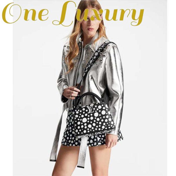 Replica Louis Vuitton Women LV x YK Capucines BB Black White Taurillon Bull Calf Leather Infinity Dots Print 12