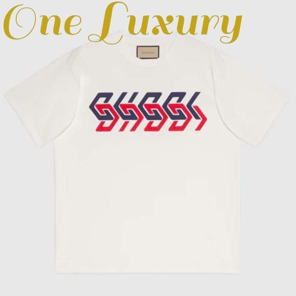 Replica Gucci GG Men Cotton Jersey T-Shirt Beige Gucci Mirror Print Crewneck Oversize Fit