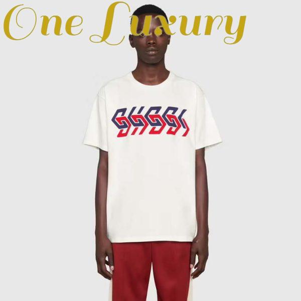 Replica Gucci GG Men Cotton Jersey T-Shirt Beige Gucci Mirror Print Crewneck Oversize Fit 12