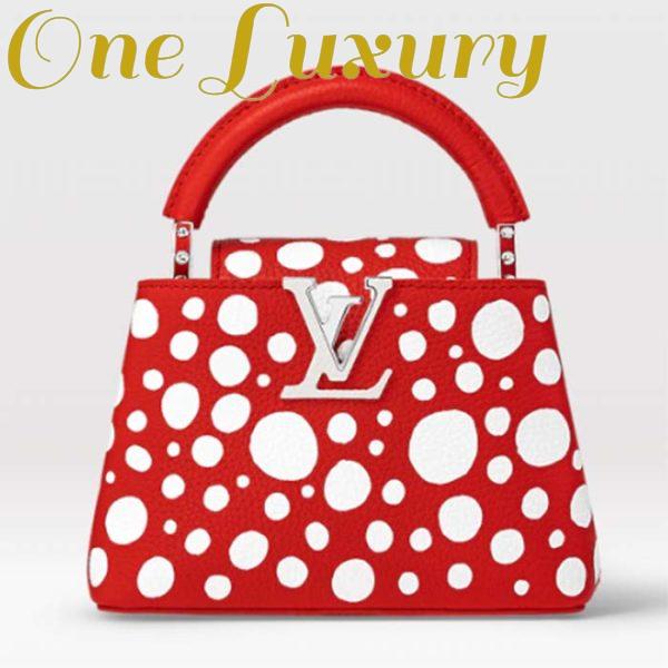 Replica Louis Vuitton Women LV x YK Capucines Mini Red Taurillon Bull Calf Leather Infinity Dots Print