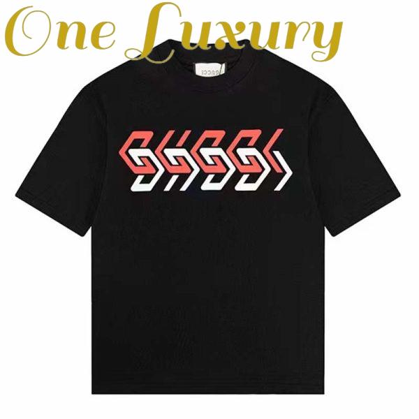 Replica Gucci GG Men Cotton Jersey T-Shirt Black Gucci Mirror Print Crewneck Oversize Fit 2