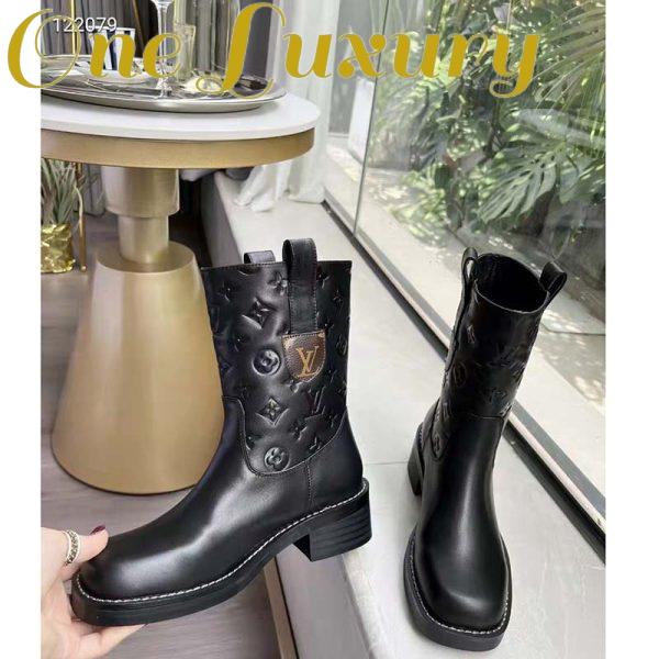 Replica Louis Vuitton Women Downtown Ankle Boot Black Embossed Calf Leather 3 cm Heel 5