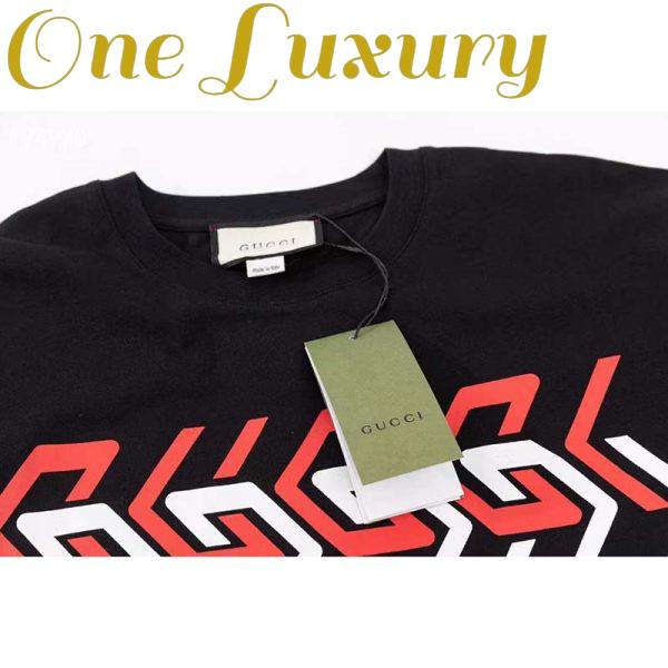 Replica Gucci GG Men Cotton Jersey T-Shirt Black Gucci Mirror Print Crewneck Oversize Fit 6