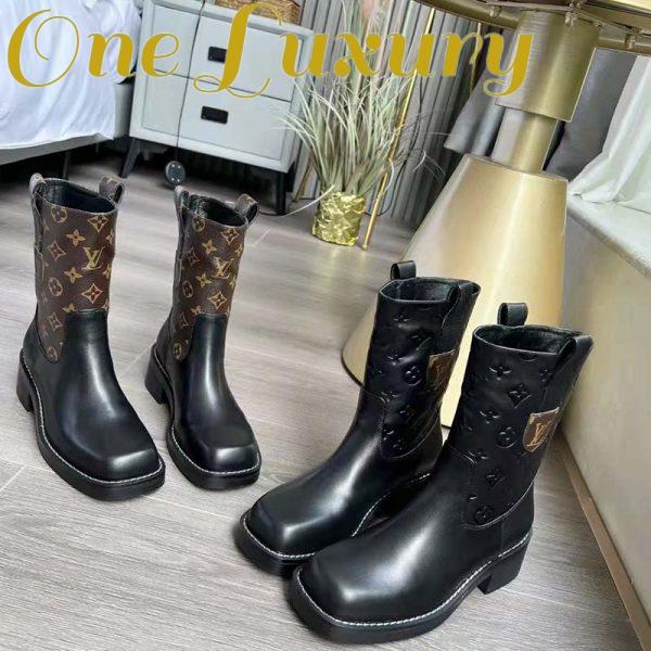 Replica Louis Vuitton Women Downtown Ankle Boot Black Embossed Calf Leather 3 cm Heel 7