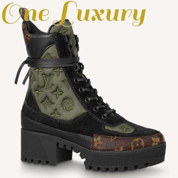 Replica Louis Vuitton Women Laureate Platform Desert Boot Embroidered Nylon Suede Calf Leather