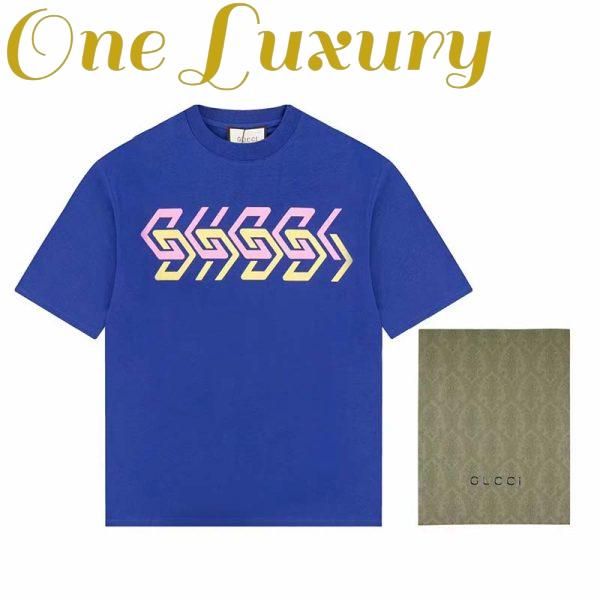 Replica Gucci GG Men Cotton Jersey T-Shirt Blue Gucci Mirror Print Crewneck Oversize Fit 3
