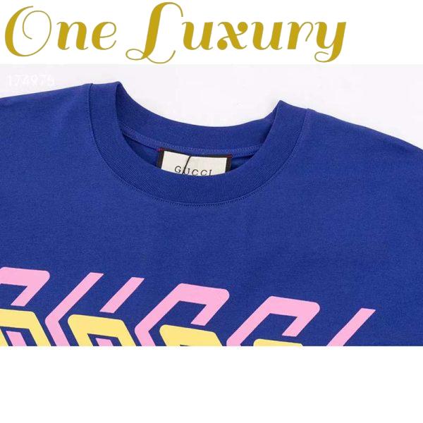 Replica Gucci GG Men Cotton Jersey T-Shirt Blue Gucci Mirror Print Crewneck Oversize Fit 6