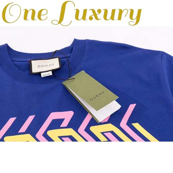 Replica Gucci GG Men Cotton Jersey T-Shirt Blue Gucci Mirror Print Crewneck Oversize Fit 8