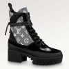 Replica Louis Vuitton Women LV Platform Desert Boot Gray Monogram Denim Calf Leather