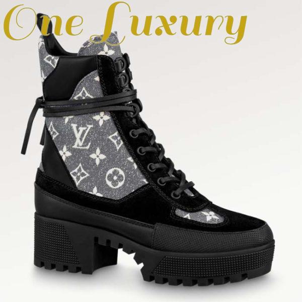 Replica Louis Vuitton Women LV Platform Desert Boot Gray Monogram Denim Calf Leather 2