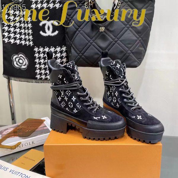 Replica Louis Vuitton Women LV Platform Desert Boot Gray Monogram Denim Calf Leather 3