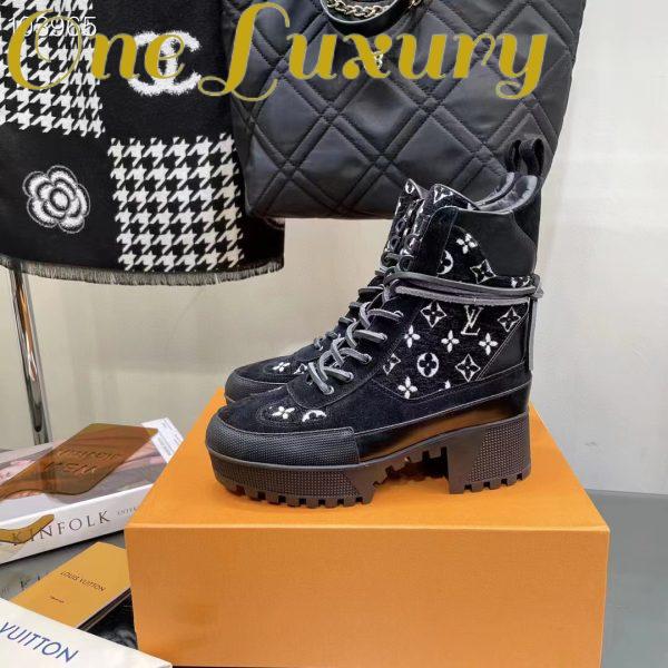 Replica Louis Vuitton Women LV Platform Desert Boot Gray Monogram Denim Calf Leather 6