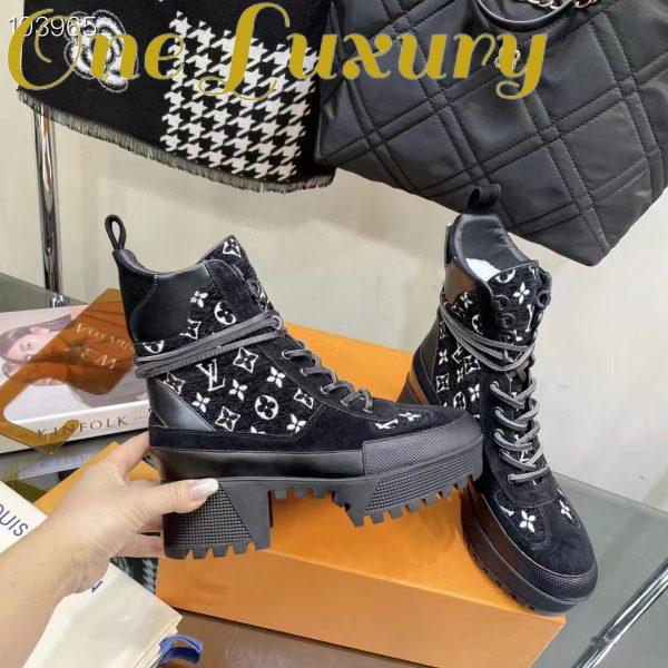 Replica Louis Vuitton Women LV Platform Desert Boot Gray Monogram Denim Calf Leather 7