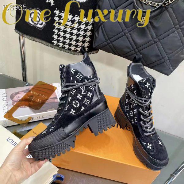 Replica Louis Vuitton Women LV Platform Desert Boot Gray Monogram Denim Calf Leather 8