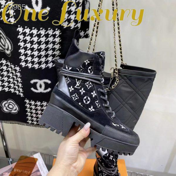 Replica Louis Vuitton Women LV Platform Desert Boot Gray Monogram Denim Calf Leather 9