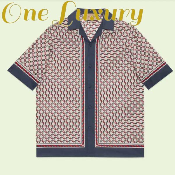 Replica Gucci GG Men Geometric G Print Muslin Bowling Shirt Notch Collar Short Sleeves