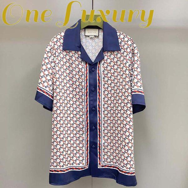 Replica Gucci GG Men Geometric G Print Muslin Bowling Shirt Notch Collar Short Sleeves 3