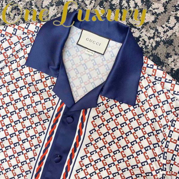 Replica Gucci GG Men Geometric G Print Muslin Bowling Shirt Notch Collar Short Sleeves 7