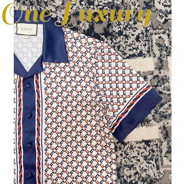 Replica Gucci GG Men Geometric G Print Muslin Bowling Shirt Notch Collar Short Sleeves 8