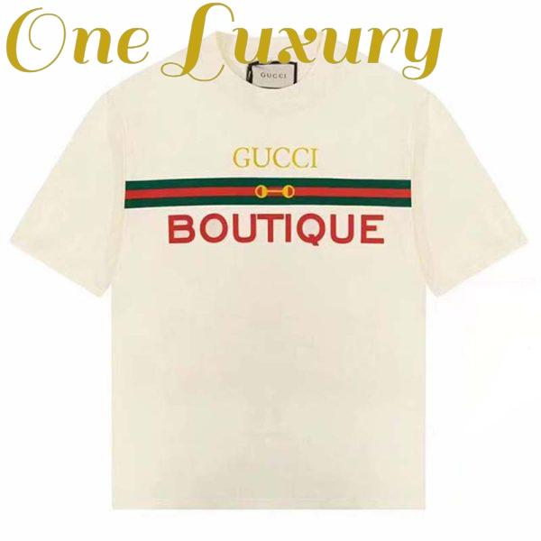 Replica Gucci GG Men Gucci Boutique Print Oversize T-Shirt White Cotton Jersey Crewneck