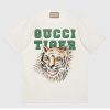 Replica Gucci GG Men Gucci Tiger Cotton T-Shirt White Cotton Jersey Crewneck