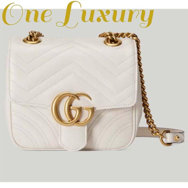 Replica Gucci Women GG Marmont Matelassé Mini Shoulder Bag White Chevron Leather 2