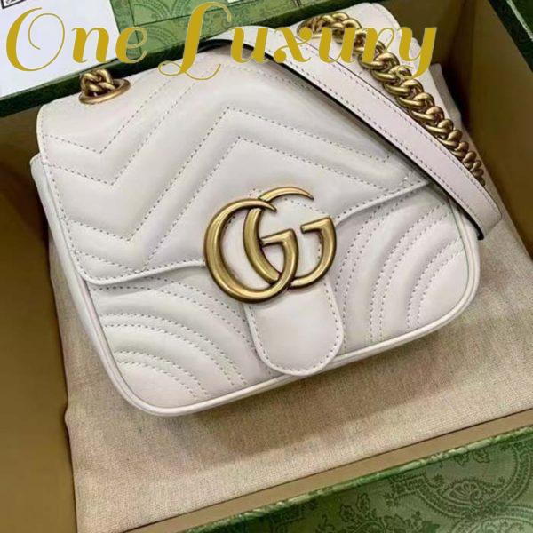 Replica Gucci Women GG Marmont Matelassé Mini Shoulder Bag White Chevron Leather 3