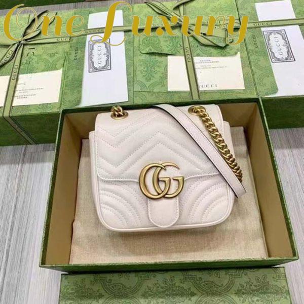 Replica Gucci Women GG Marmont Matelassé Mini Shoulder Bag White Chevron Leather 4