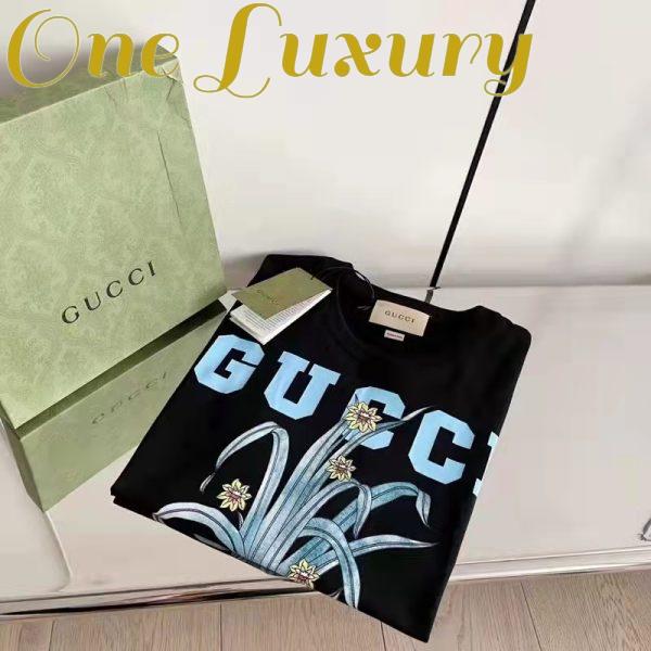 Replica Gucci GG Men Gucci Tiger Flower T-shirt Black Cotton Jersey Crewneck Oversize Fit 4