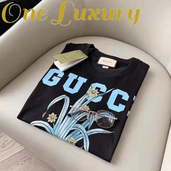 Replica Gucci GG Men Gucci Tiger Flower T-shirt Black Cotton Jersey Crewneck Oversize Fit 5