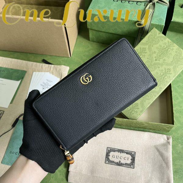 Replica Gucci Unisex GG Zip Around Wallet Bamboo Black Leather Double G 3