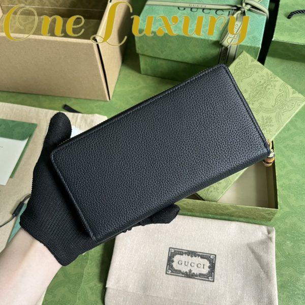 Replica Gucci Unisex GG Zip Around Wallet Bamboo Black Leather Double G 6