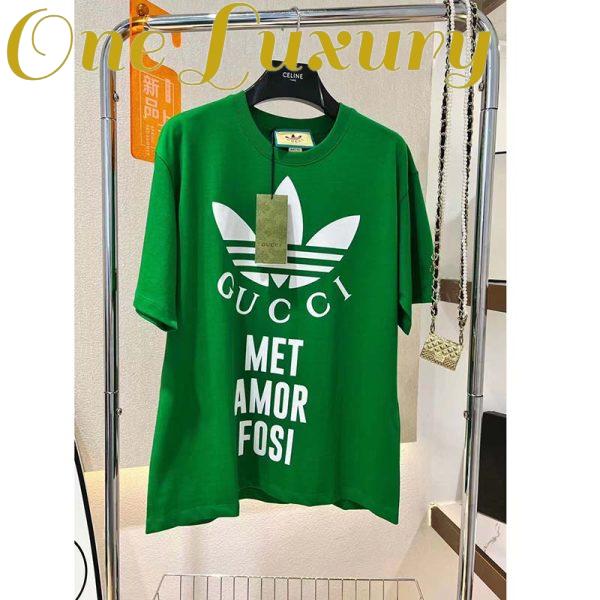 Replica Gucci GG Women Adidas x Gucci Cotton Jersey T-Shirt Green Jersey Crewneck Oversize Fit 2