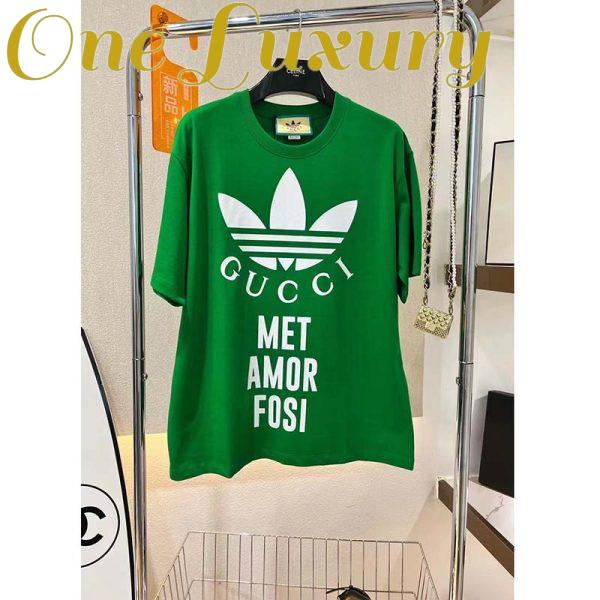 Replica Gucci GG Women Adidas x Gucci Cotton Jersey T-Shirt Green Jersey Crewneck Oversize Fit 3