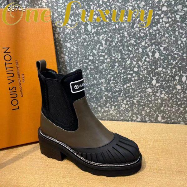 Replica Louis Vuitton Women Shoes LV Beaubourg Ankle Boot Khaki Green Calf Leather Neoprene 3
