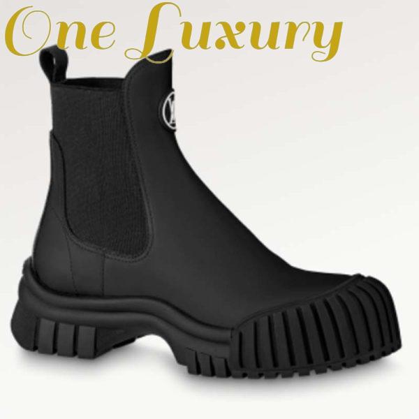 Replica Louis Vuitton Women Shoes LV Ruby Flat Ankle Boot Black Rubberized Calf Leather