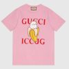 Replica Gucci GG Women Bananya Cotton T-Shirt Pink Jersey Crewneck Oversize Fit