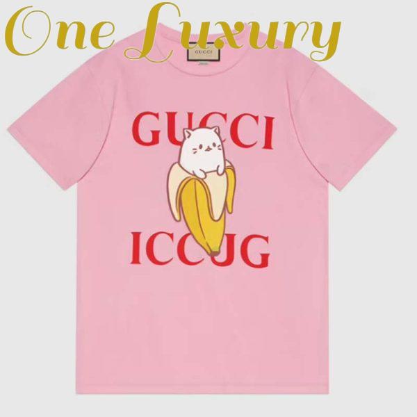 Replica Gucci GG Women Bananya Cotton T-Shirt Pink Jersey Crewneck Oversize Fit