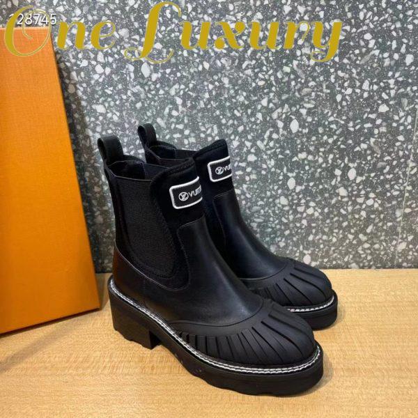 Replica Louis Vuitton Women Shoes LV Ruby Flat Ankle Boot Black Rubberized Calf Leather 4